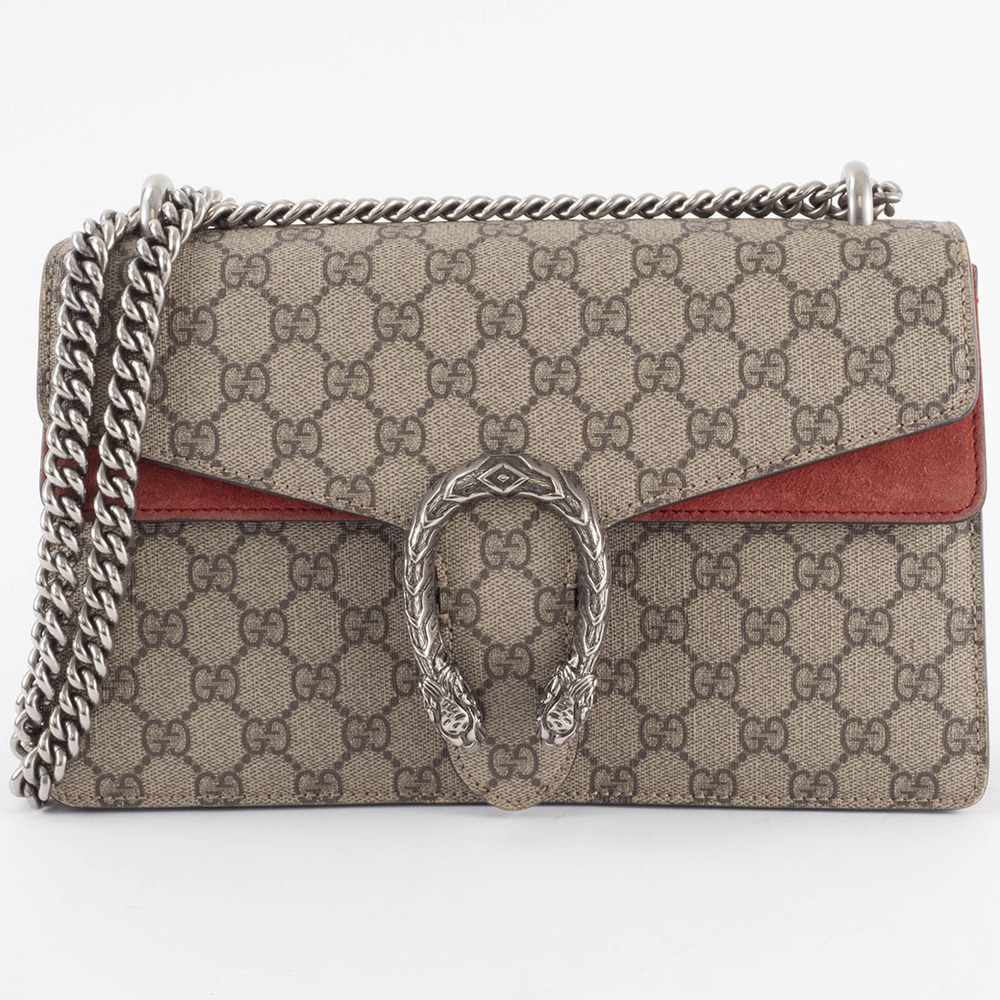 Gucci Dionysus Hobo Bag GG Supreme Leather Beige Red Suede